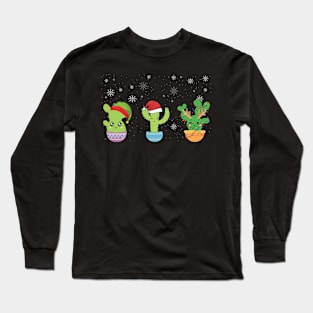 Merry Cactmas Santa Cactus Funny Christmas Succulent Plant Long Sleeve T-Shirt